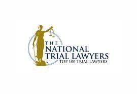 Logo for The National Trial Lawyers, featuring Lady Justice and text 
