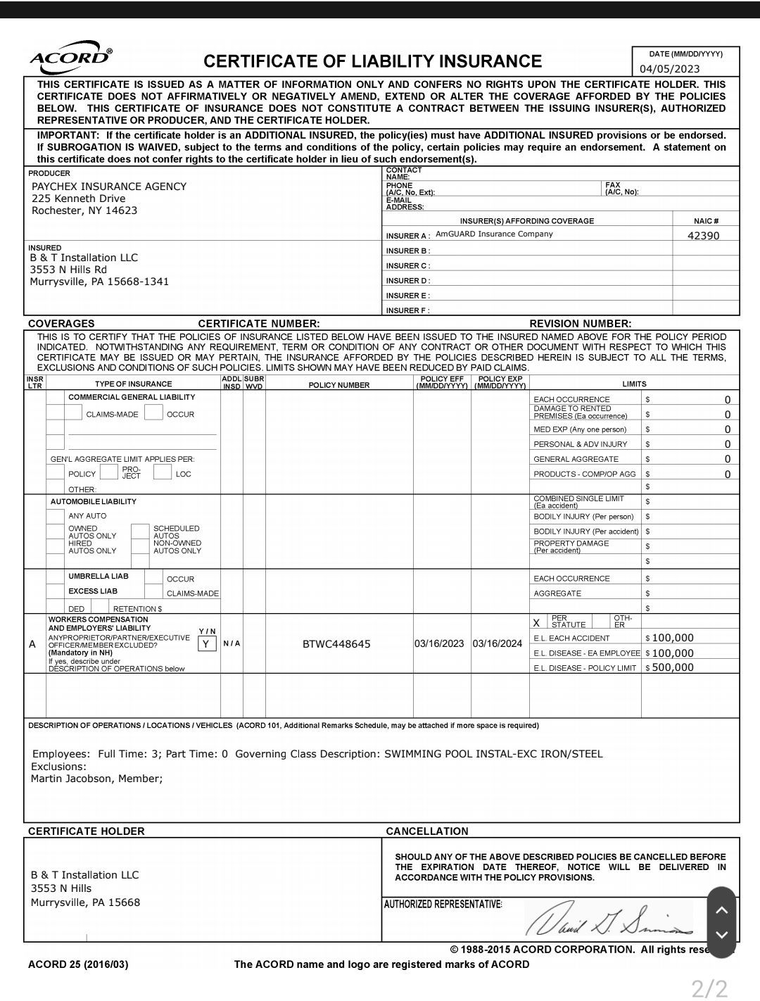 A certificate of liability insurance is shown on a phone screen.