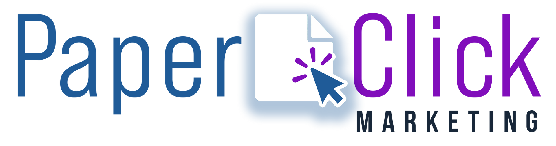 PaperClick Marketing logo with blue and purple text and a document icon