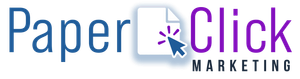 PaperClick Marketing logo with blue and purple text and a document icon