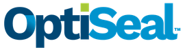 OptiSeal logo in blue with a green square above the i