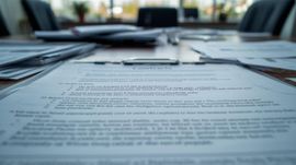Blurred stack of documents on a desk with a centered form in the foreground.