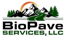 BioPave Services, LLC logo with mountain, road, pine trees, and orange sun icon