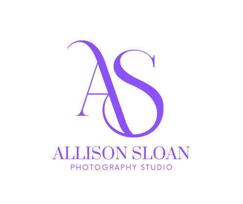 A purple logo for allison sloan photography studio