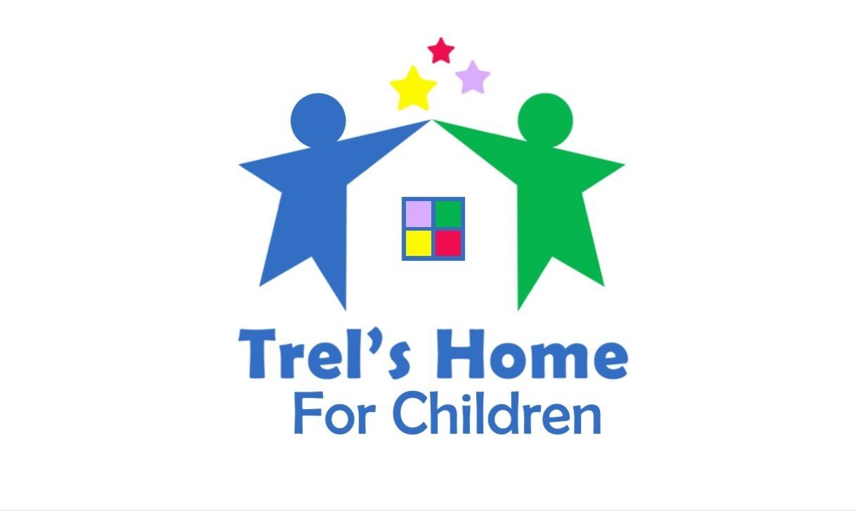 A logo for trel 's home for children with two people and a house