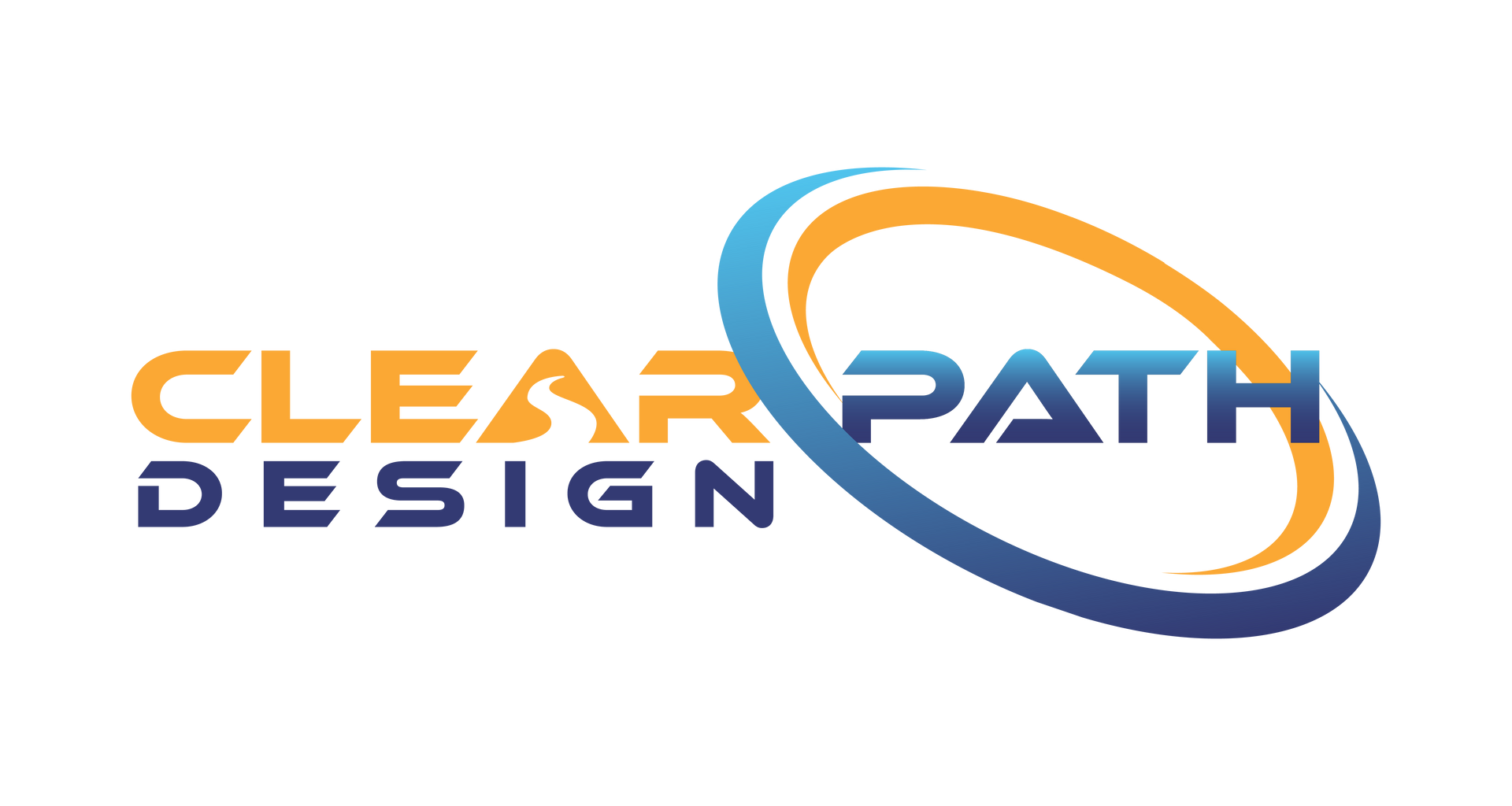The logo for clear path design is blue and orange.