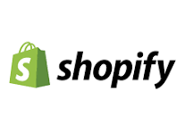 A shopify logo with a green shopping bag on a white background.