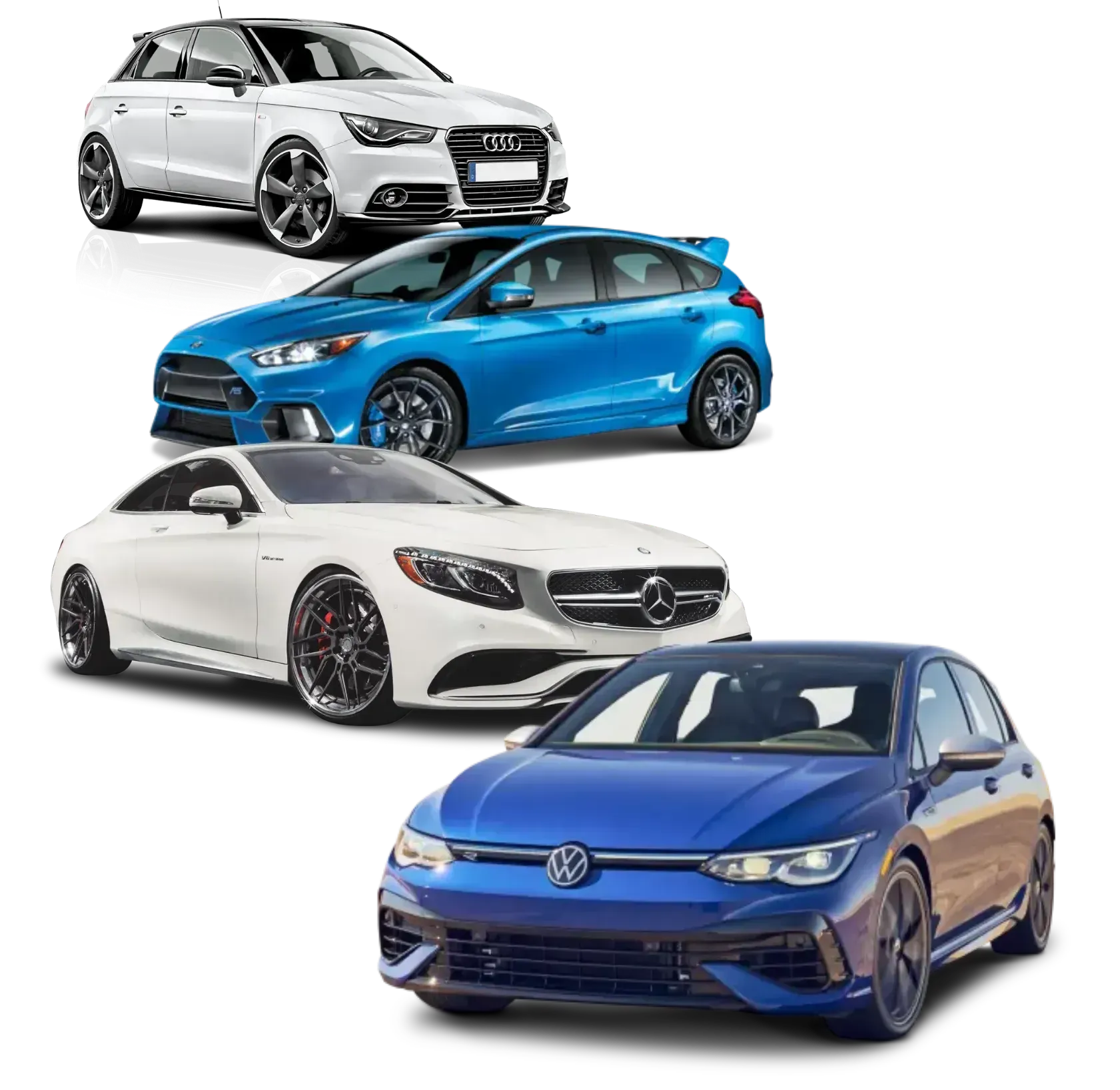 a group of cars are sitting next to each other on a white background .