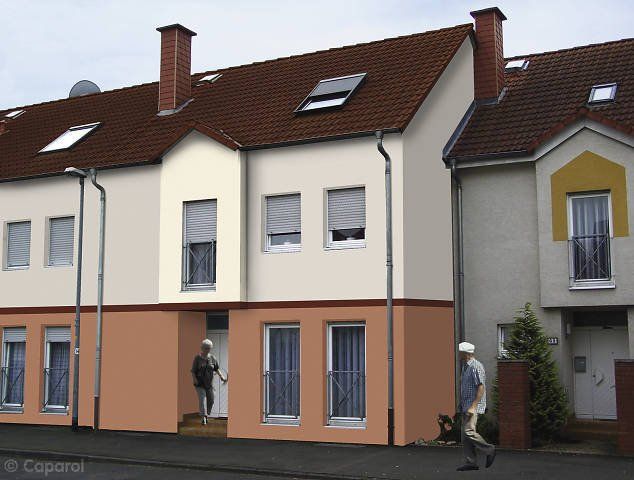 Gestaltete Fassade mit Caparol Farben