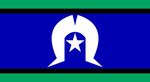 Flag of the Torres Strait Islanders; blue center with white headdress, star, green top/bottom bands.