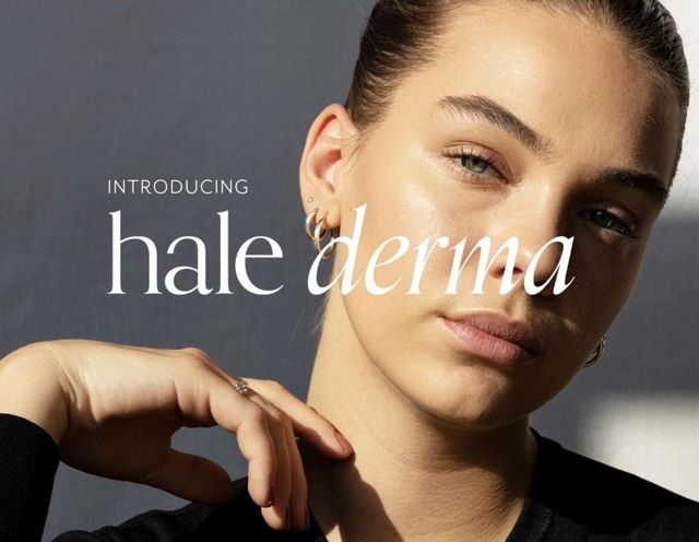 A woman with the word hale derma on her face
