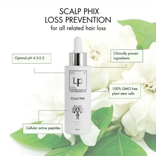 A bottle of scalp phix loss prevention for all related hair loss