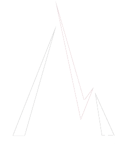 Outline of jagged mountains with a high peak on a white background.