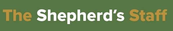 "The Shepherd's Staff" text logo in white and gold on a green background.