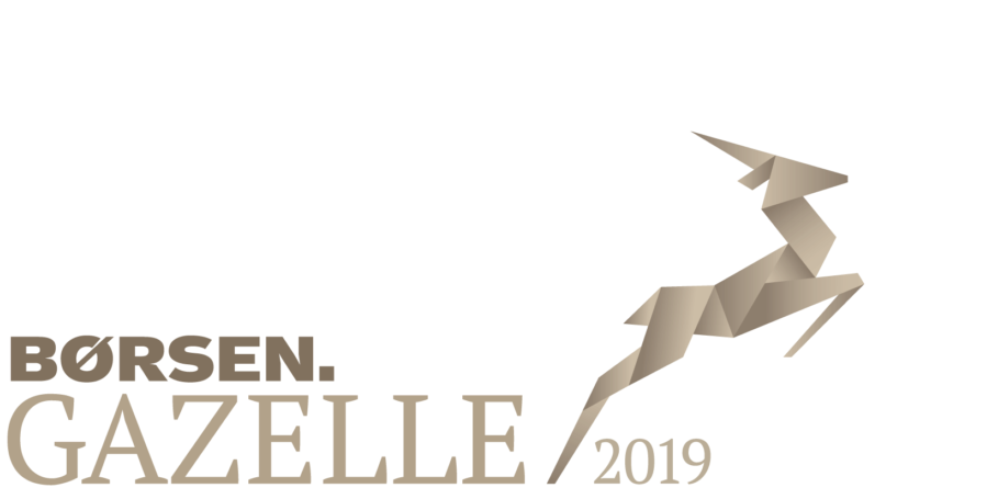 Logo med geometrisk gazelle der springer, teksten 