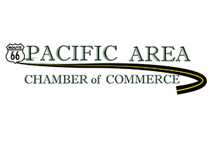 Pacific Area Chamber of Commerce logo with Route 66 icon and curving road.