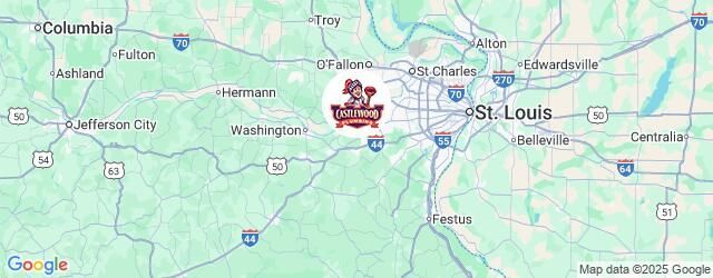 Map of the St. Louis, MO, area with a marker indicating a location near the city center.