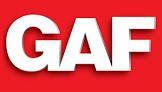 The word gaf is written in white letters on a red background.