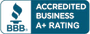 A blue sign that says accredited business a+ rating