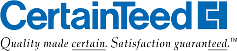 A blue and white logo for certainteed quality made certain satisfaction guaranteed