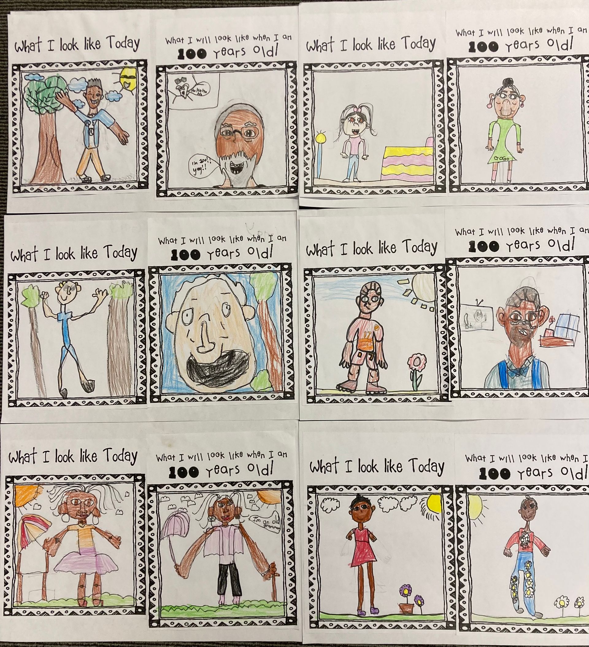 A bunch of children 's drawings on a piece of paper