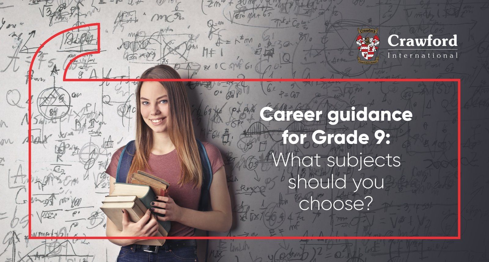 Career guidance for grade 9: Student resting against a whiteboard with books