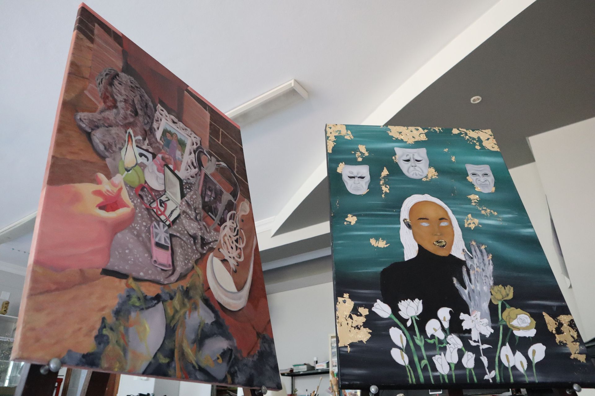 a woman is working on a dress on a mannequin