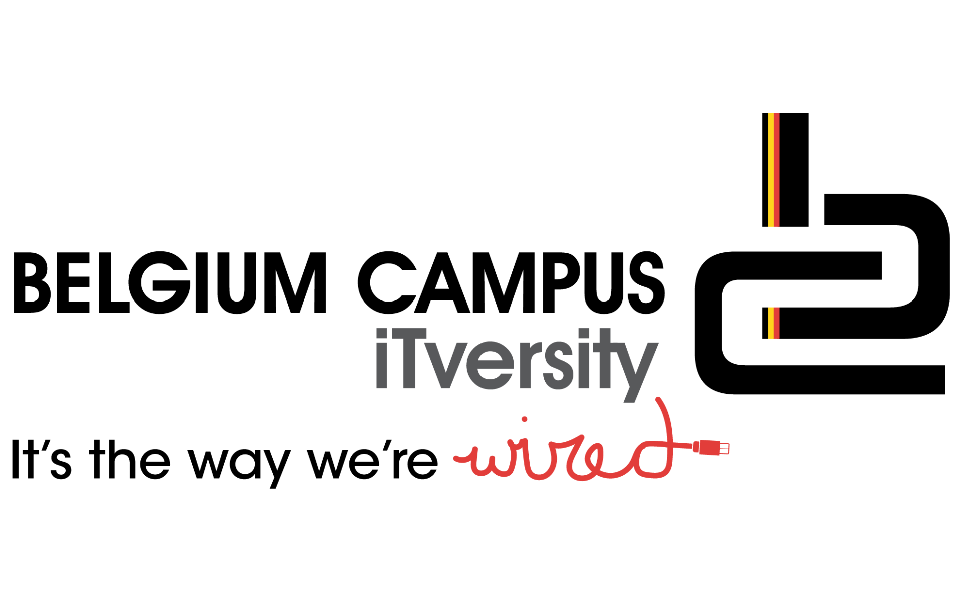 The logo for belgium campus iversity is the way we 're wired.