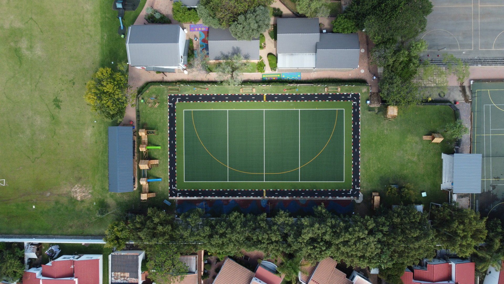 an aerial view of a sport field