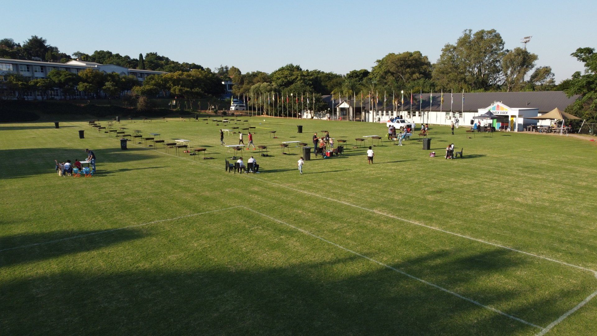 an aerial view of a football field with a lot of people on it