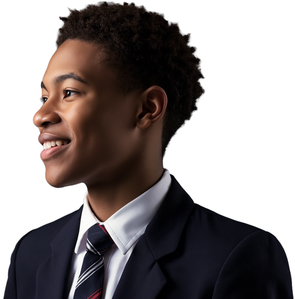 Person wearing a dark suit and tie, smiling and looking to the left.