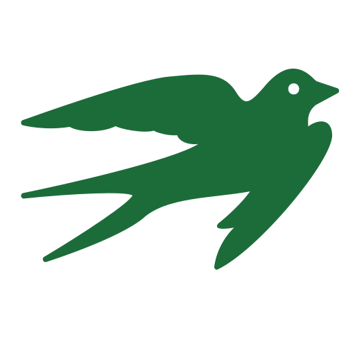 Sagoma verde di un uccello in volo con le ali spiegate.