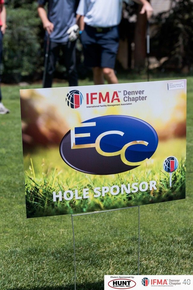 Sign for ECC Hole Sponsor at an IFMA Denver Chapter golf event.