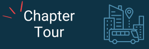 Chapter Tour. Text with a graphic of a bus touring a city.