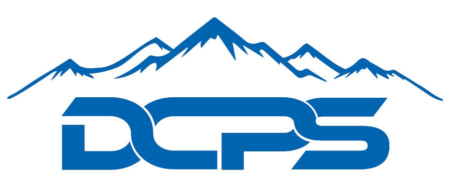 Blue mountains above the blue letters DCPS.