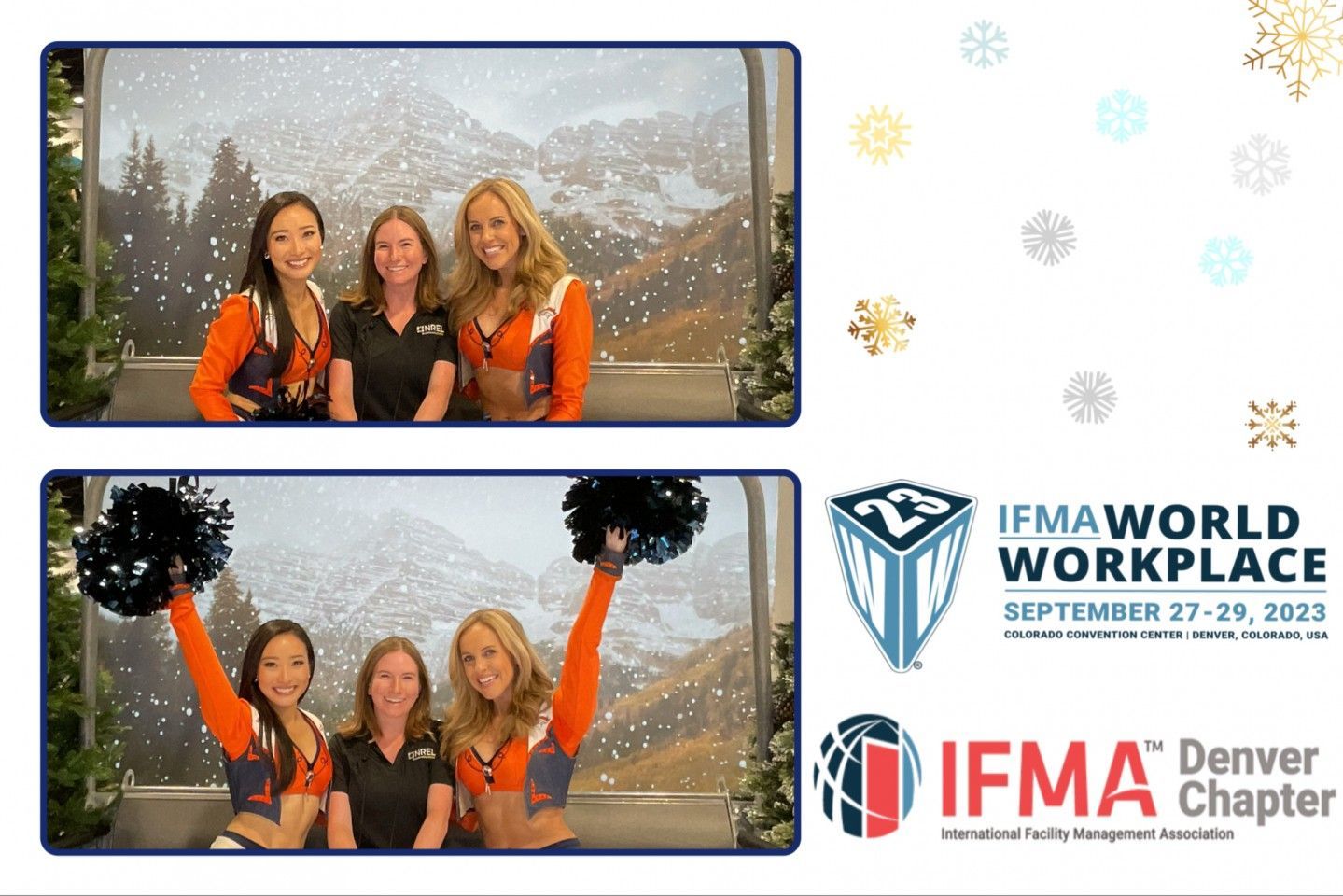 Two photos of women; one with arms at their sides