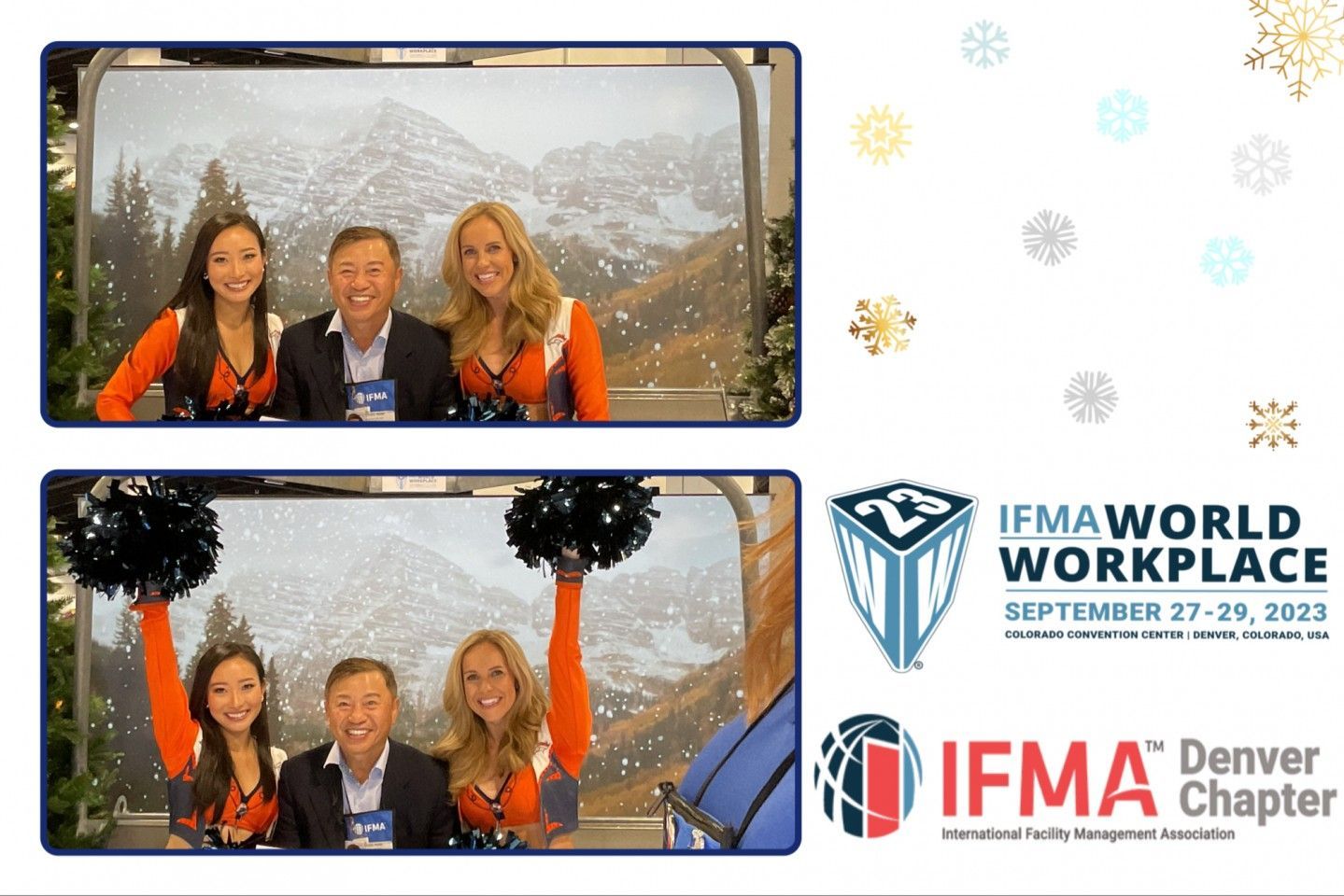 Two photo booth strips from the IFMA World Workplace conference in Denver