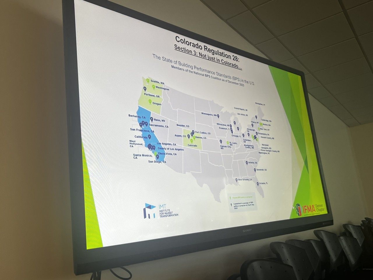 Map showing Colorado regulation of waste, with some states highlighted in blue and green.