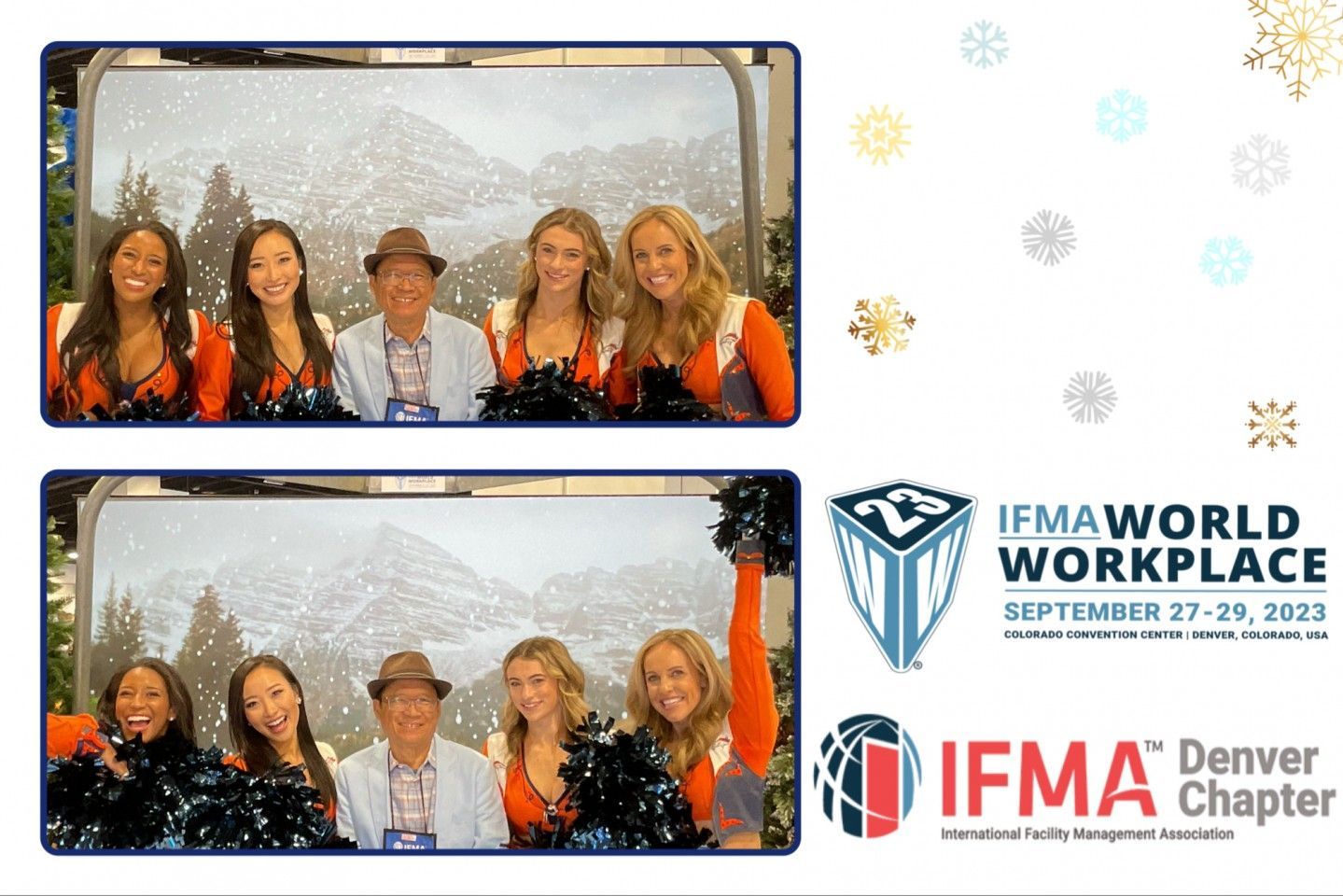 Two photos with people, likely at an event.