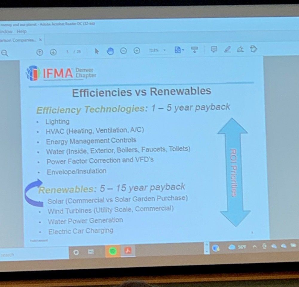 Slide comparing energy efficiency and renewables.