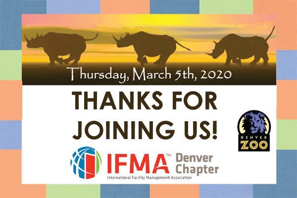 Event graphic: Denver Zoo and IFMA thank you, with rhino silhouettes, March 5, 2020.