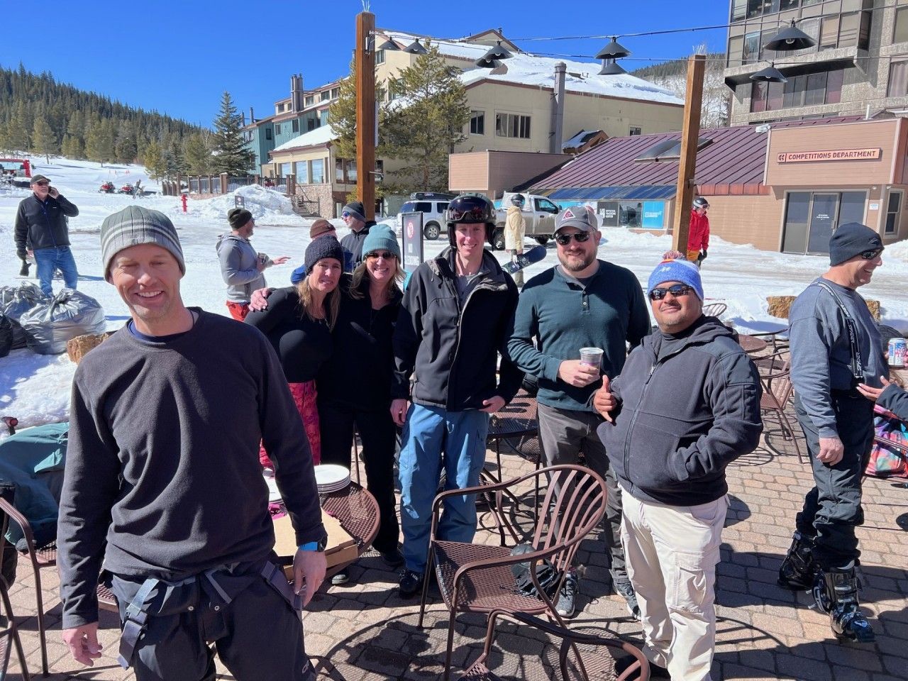 Group of people outside on a snowy day. 
