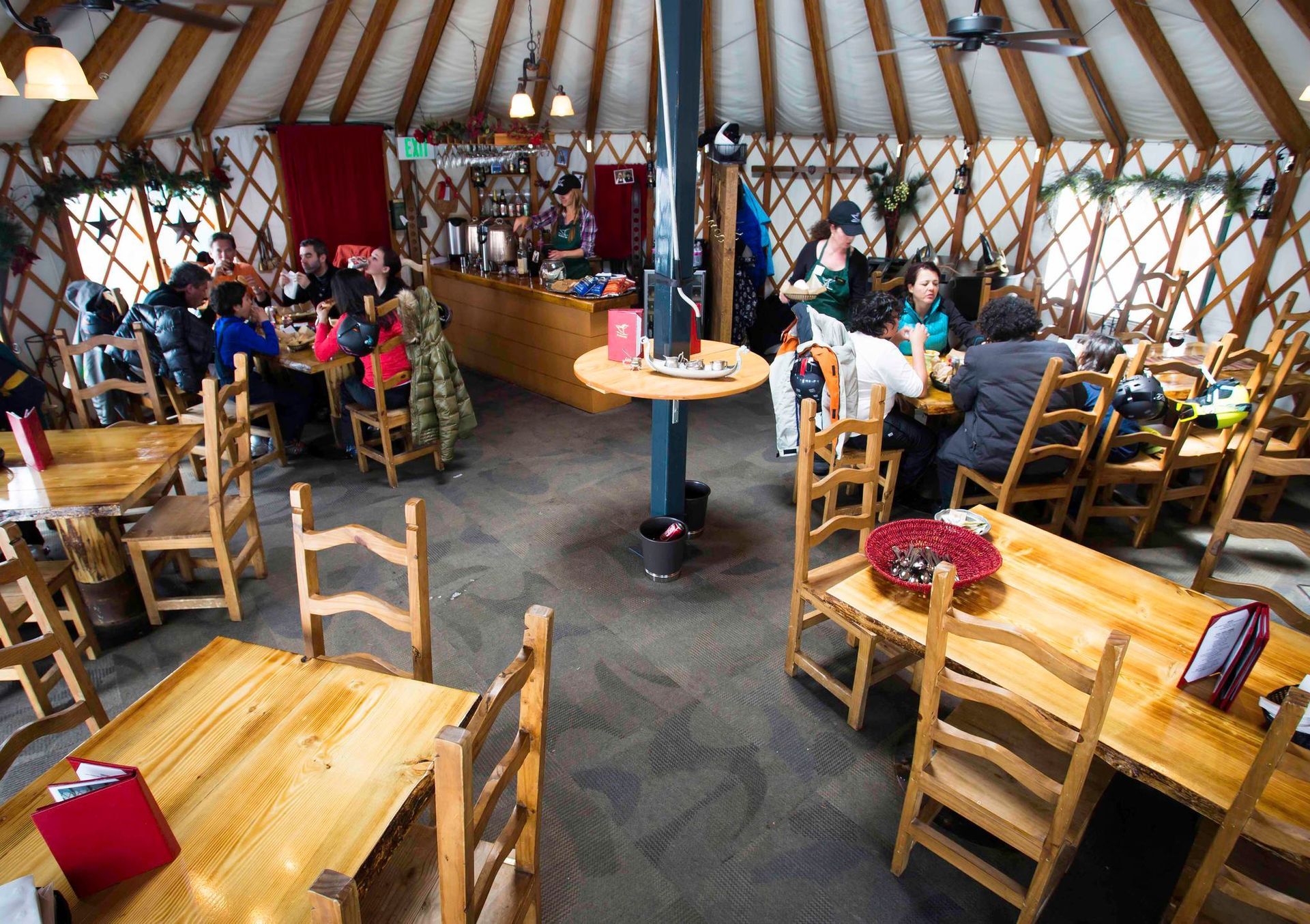 Inside of yurt during lunch