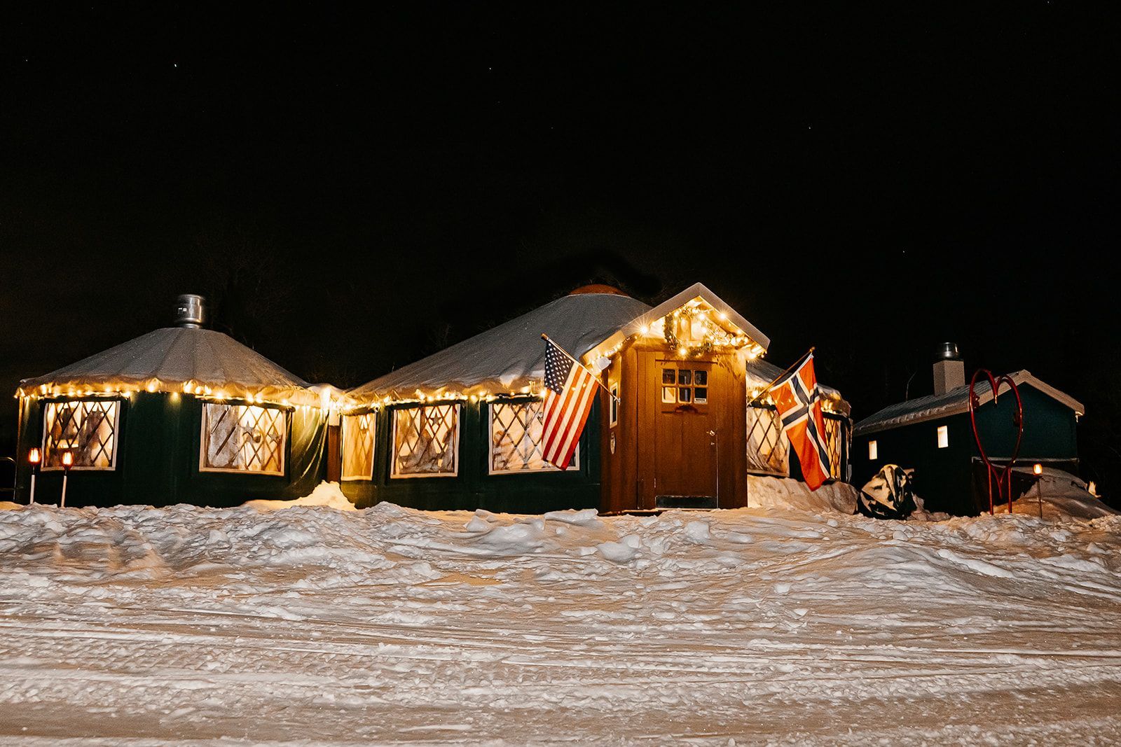 yurt at night