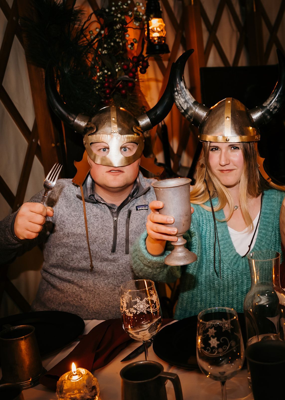couple with viking helmets