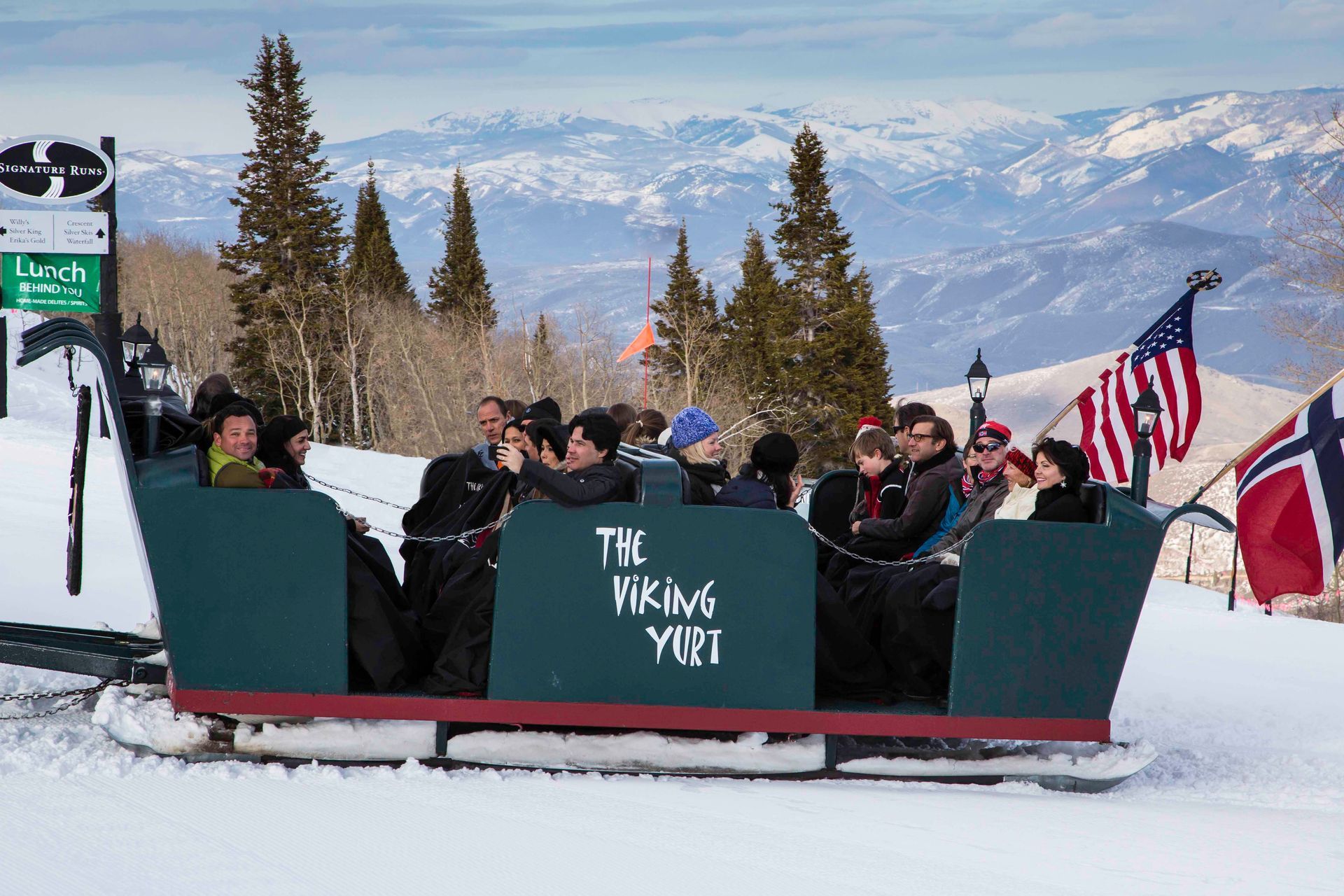 the viking yurt sleigh taking people up the mountain