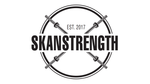 A black and white logo for a company called skanstrength.