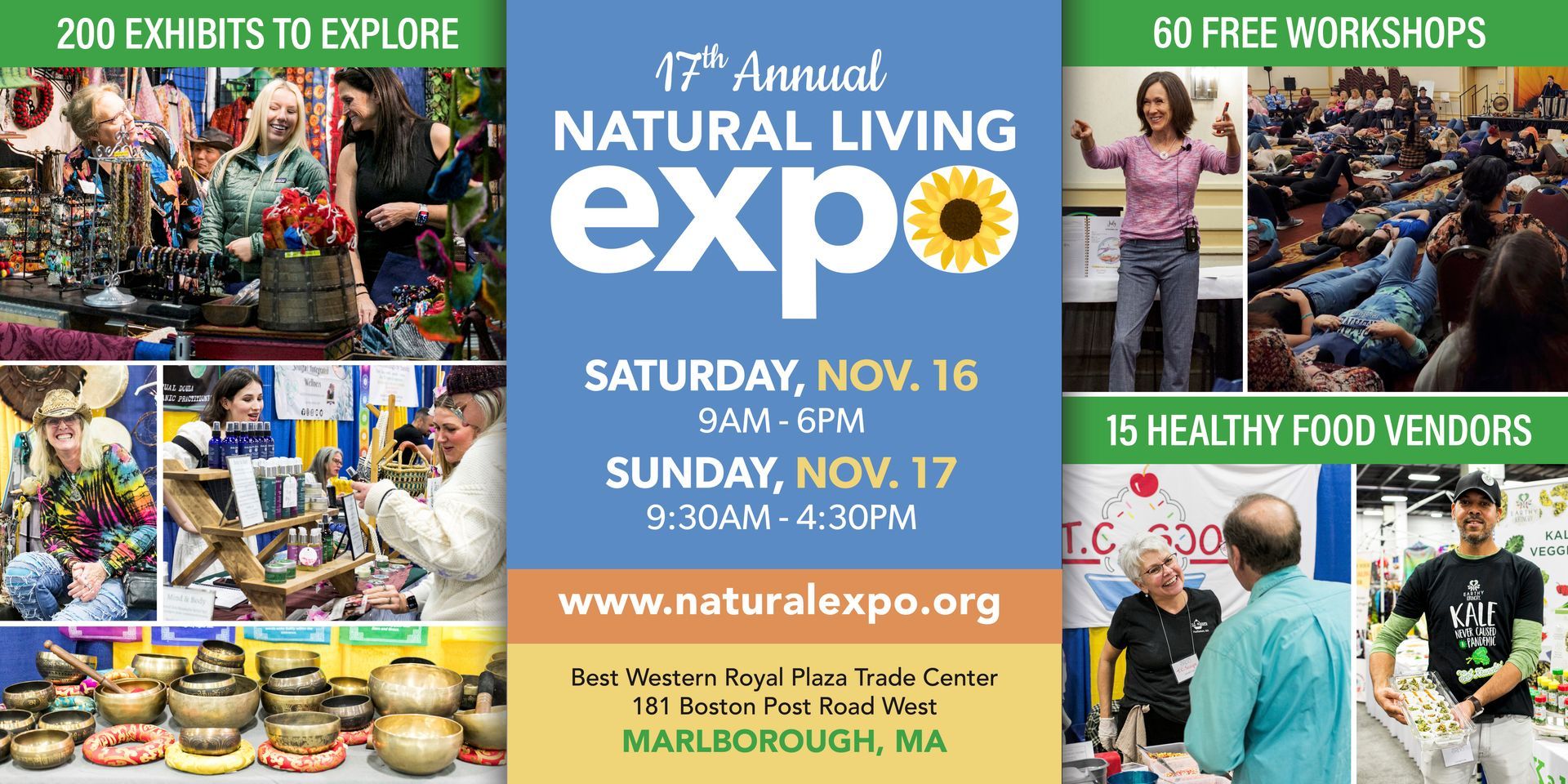 A poster for the natural living expo on saturday november 16