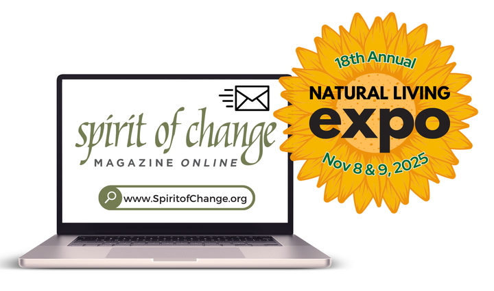 A laptop is open to a page that says spirit of change magazine online