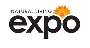 A logo for the natural living expo with a sunflower